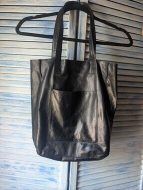 Latico Black Leather Margie Tote Bag with Front Pocket